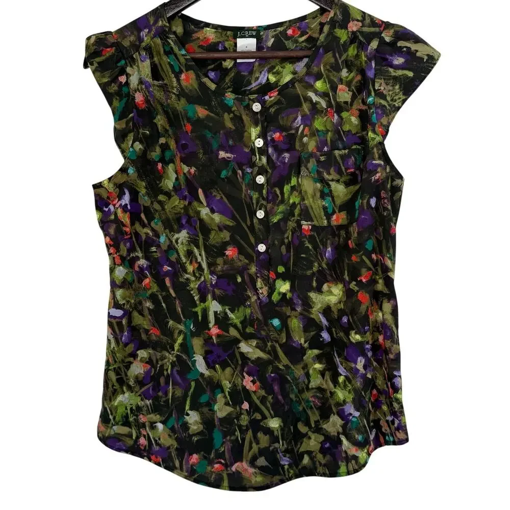 J. Crew Floral Cap Sleeve Blouse S